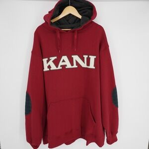 Vintage Karl Kani 90s Y2K Hoodie Sweatshirt Mens 2X Red Elbow Patch Oversized